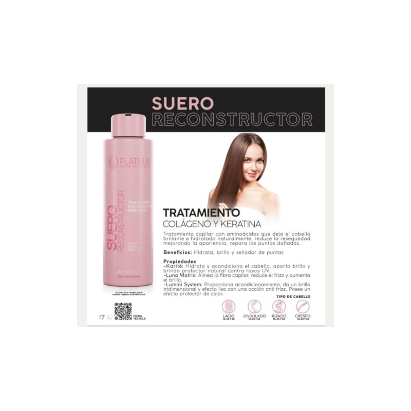 Tratamiento Suero Reconstructor Keratina y Colágeno, Nueva Presentación Platinum 490