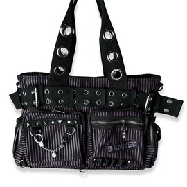 Convertible Belt Shoulder Bags with Grommets:_Purple Pinstripe Convertible Belt Bag with Patch