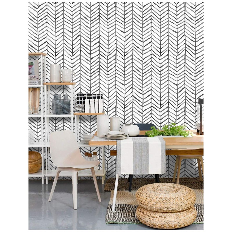 HAOKHOME Black and White Wallpaper Peel and Stick Stripe Herringbone