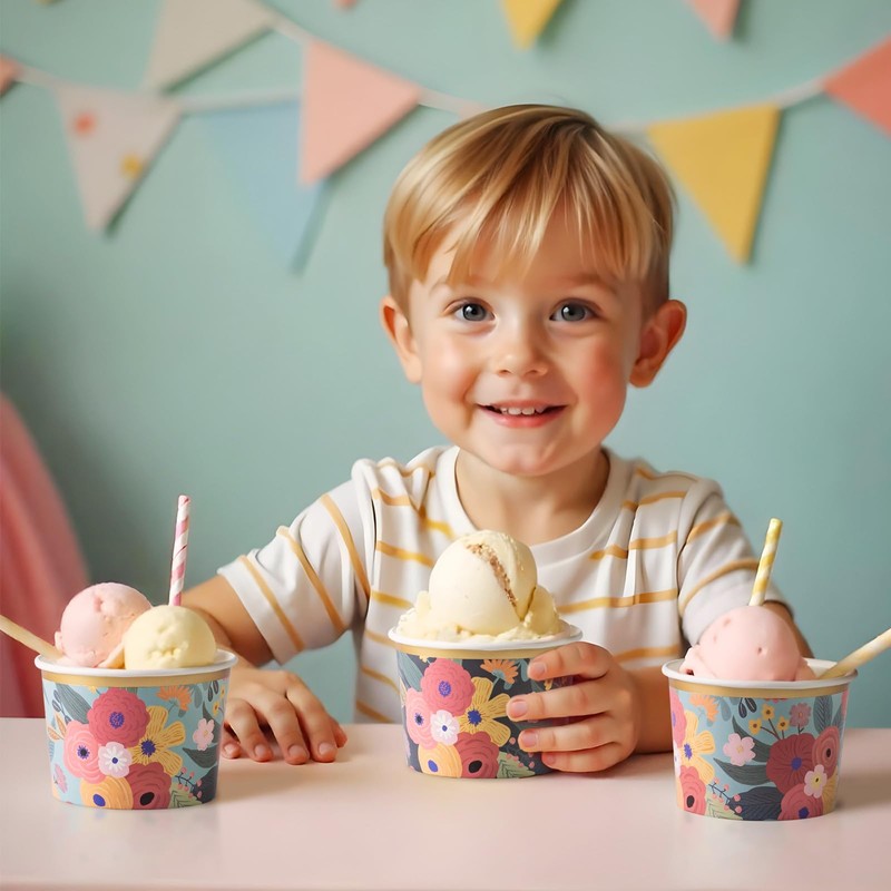 Prims & Flourish Paper Ice Cream Cups - 50-Count 9-Oz