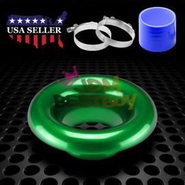 JDMBESTBOY 4" Green Short Ram Cold Air Intake Turbo Horn Aluminum Alloy Velocity Stack Adapter Kit with Silicone Hose