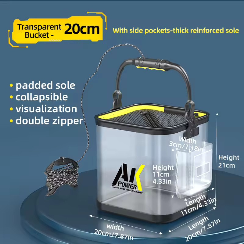 Transparent Foldable EVA Fishing Bucket, 20/22/24cm with 5m Rope Options