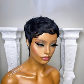 SisBroSis Short Wigs for Black Women Pixie Cut Human Hair Wigs for Women Natural Black Color Lightweight for Summer Glueless Short Layered Pixie Wigs Easy to Throw on and go