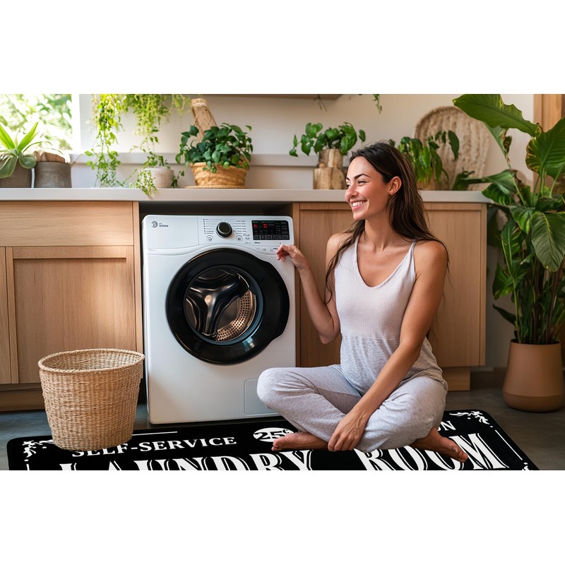 EYECY Laundry Room Rug Runner 20"X59" Non-Slip TPR Back, Bordered