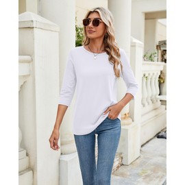 Ficerd 3 Pack 3/4 Sleeve Tops for Women Round Neck Dressy Basics Tees Casual Trendy Loose Fit T Shirts(White, Mocha, Black,Large)