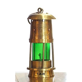Antique Brass Miner Oil Lamp Nautical Maritime Green Glass Ship Lantern 6 Inches