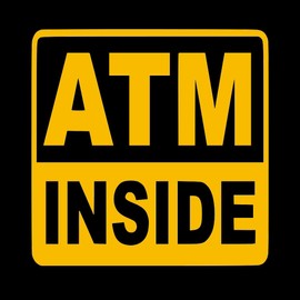 ATM Vinyl Decal Sticker Store Window Office Door Wall Cache Machine Inside Debit (10" x 10", Yellow)