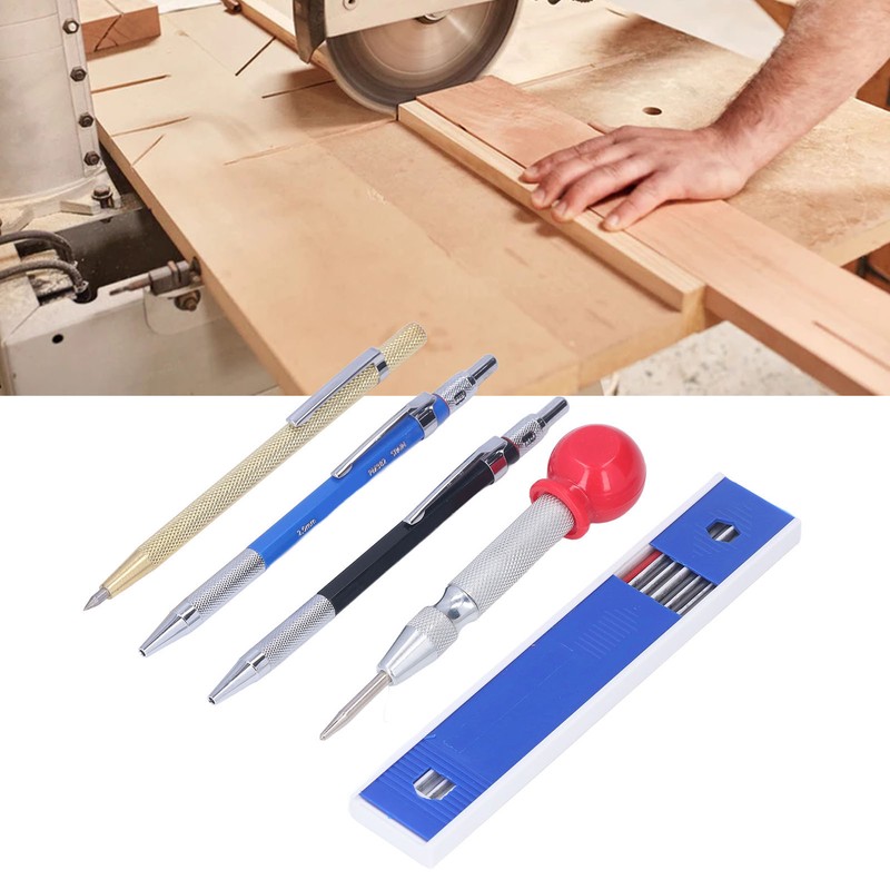 16Pcs Mechanical Carpenter Pencils Kit Scribe Pencil with Center Punch