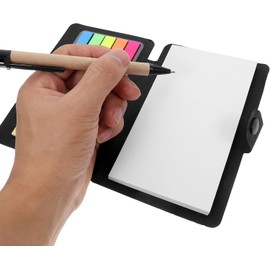 Kit de Blocs de Notas Adhesivas Multifuncional Color Negro con Bolígrafo y Pestañas, Papel Resistente, Tamaño Pequeño para Oficina y Escuela