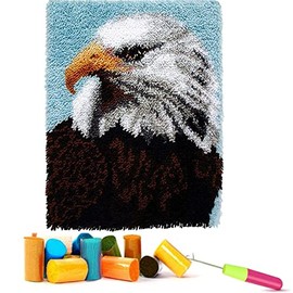 EMISTEM Latch Hook Kits for Adults - DIY Latch Hook Rug Kits for Kids, Crochet Kit for Beginners, Rug Making Kits with Printed Canvas, Gift Packaging. (Bald Eagle,15x21")