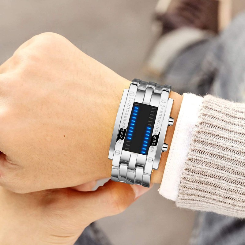 Bluelander Reloj para Hombre LED, Binario, Pantalla Azul, Reloj Digital