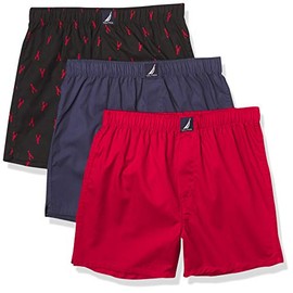 Nautica Men's Cotton Woven 3 Pack Boxer, Nautica Red/Peacoat/Lobster-Black, X-Large