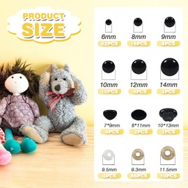 TOAOB 200pcs Safety Eyes and Noses with Washers Crafts Crochet Eyes 6mm to 14mm Black Plastic Safety Eyes for Amigurumis and Stuffed Animals Bears Making