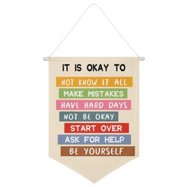 It Is Okay Not to Be Okay Counselor Office Wall Pennant, Be Yourself Flag Decor, Mental Health Classroom Wall Hanging Banner, Positive Affirmations for Kids, Encouraging Wall Decor for Home School
