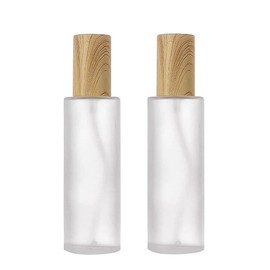 2Pcs 120ml/4oz Frosted Glass Lotion Bottle Empty Refillable Cosmetic Cream Bottles With Wood Grain Lid Lotion Pump Dispenser Vial For Emulsion Essence Liquid
