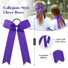 DEEKA 16 PCS Purple Collegiate Style Cheer Bows for Girls Teens Softball Cheerleader Sports - Handmade Bows with Long Tail