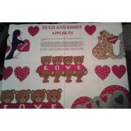 Fabric Country Vintage 1992 "Hugs & Kisses" APPLIQUE FABRIC PANEL, so cute! - FREE SHIPPING