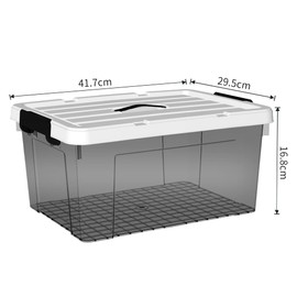 Cetomo 15L*6 Plastic Storage box, Tote box,Organizing Container with Durable Lid and Secure Latching Buckles, Stackable and Nestable, 6Pack, transparent black with Black Buckle