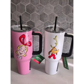 Sleigh Bell Bistro The Grinch Max Cindy Lou Who Stainless Steel Tumbler 40oz Set Hot Cold Cup New