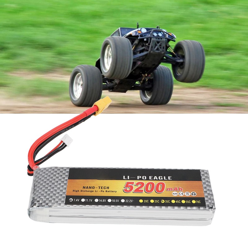 RC Lipo Battery 5200mAh 7.4V XT60 35C 2S Portable Remote