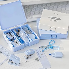 HannaFires 8PCS Office Supplies Kit - Set for Convenient and Efficient Office Work, Gift for Office, Mini Size for Portability, Student, Teacher, School, Back to School, Hole Punch, Portable Stap