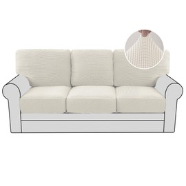 H.VERSAILTEX 2024 New Trend Multi-Pieces Couch Covers for 3 Cushion Couch Sofa High Stretch Couch Cushion Covers Jacquard Textured Twill Fabric(3 Seat Covers Plus 3 Back Cushion Covers, Ivory)