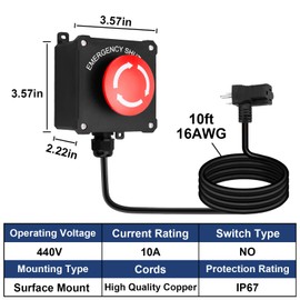 Piggyback Style Emergency Stop Button Kit with Large Stop Sign Panel Easy Contact for Fast Power Off for Table Saws and Other Electrical Equipment