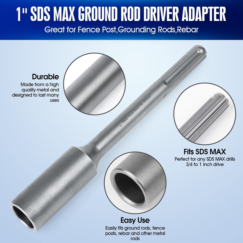 1" SDS Max Ground Rod Driver Adapter-Great for Fence Post,Grounding