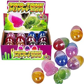 Happy Easter Egg Putty Slime Glittery Two-Tone, Assorted Glittery Colors, 2.5" Inch Multicolor Eggs (12-Pack)