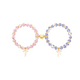 Thalireth Bow Bracelets 14K Gold Beaded Vintage Friendship Couples Matching Bff Bracelets For Women Men 2PCS