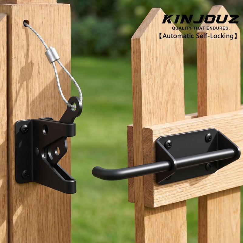 KINJOUZ Heavy Duty Gate Latch for Wooden Fence with Cable