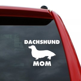 Black Heart Decals & More Long-haired Dachshund Dog Mom Vinyl Decal Sticker | Color: White | 5 inch Tall