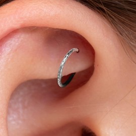 Cutwire Silver Rook Piercing - 20 gauge Rook Hoop, thin rook ring - Sterling Silver Rook jewelry (Cut-Wire Silver)
