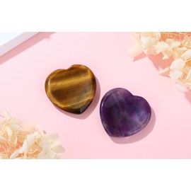 YATOJUZI Thumb Worry Stone for Anxiety Healing Crystals Sets Amethyst Tiger's Eye Heart Gemstone Pocket Stones 2PCS Hand Carved Natural Crystal Stones Reiki Palm Stone for Meditation Therapy