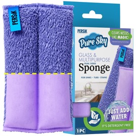 Pure-Sky Ultra Microfiber Cleaning Sponge – 2-in1, Combination for Glass and Multipurpose – JUST ADD Water No Detergents Needed – Use for Windows, Glass, Mirrors, Removing Stains in The Cracks