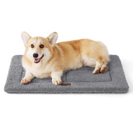 Bedsure Medium Dog Bed Mat - Washable Fleece Foam Dog Bed Reversible Pet Mat, Medium Dog Crate Mattress for Puppy and Cat, 74x53cm, Light Grey