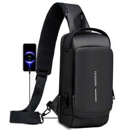Mochila Cruzada Antirrobo Impermeable,Bolso Bandolera con Puerto de Carga USB,Mochila antirrobo unisex,Bolsa Antirrobo Hombre,Bandolera Hombre,erfecta para Actividades como Deportes, Compras（negro）