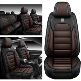 Bitablue Seat Covers for Lincoln Nautilus 2019-2024 Nappa Leather Car Seat Cover Compatible Airbag Seat Protector Waterproof Auto Seat Covers(Black&Coffee,Full Set)