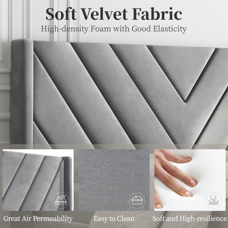 Yaheetech Queen Bed Frame Upholstered Platform Bed with Wing Side/Wooden