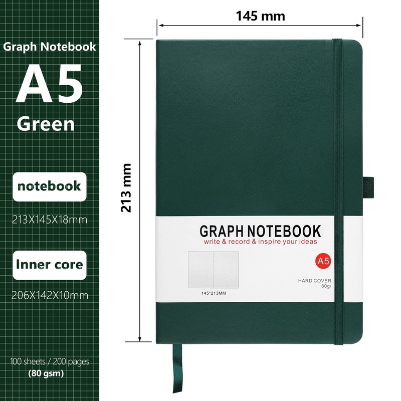 HIJYOO A5 Graph Paper Notebook, Squared Notebook 200 Pages A5