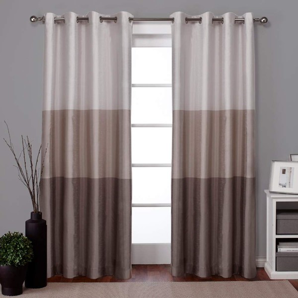 Exclusive Home Chateau Striped Faux Silk Grommet Top Curtain Panel Pair, 54"x84", Taupe