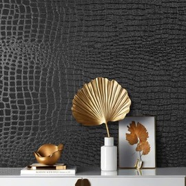 Arthome 17"×120" Black Crocodile Peel and Stick Wallpaper, Charcoal Black Alligator Textured Contact Self-Adhesive Waterproof Embossed Easy Peel Off Wallpaper for Cabinet Bedroom Bathroom