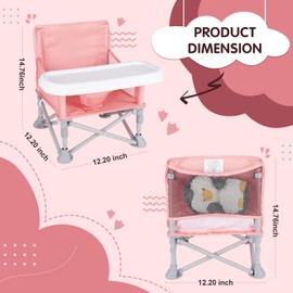 Otrolepota Portable Booster Seat, Folding Baby Seat with Tray for Dining Table Compact Toddler Camping Chair for Lawn Beach Babies Travel 6-36 Months