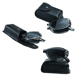 VisionGlobal 3 Pairs Reading Glasses/Sunglasses Foldable with Blue Light Blocking lens Compact Folding Glasses for Women (3 Black, 2.25 Magnification)