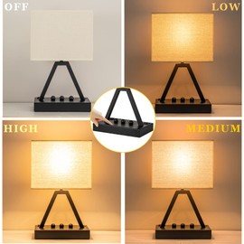 Briever Touch Control Table Lamp, 3-Way Dimmable Desk Lamp with USB C & USB A and AC Outlet, Bedside Lamps with Phone Stands for Bedroom, Living Room, Office, LED Bulb Included, Black