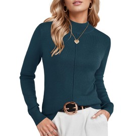 Arach&Cloz Womens Fall 2025 Sweater Tops Business Casual Outfits Work Clothes Mock Neck Long Sleeve Turtleneck Cashmere Knit Dressy Pullover Dark Blue XL