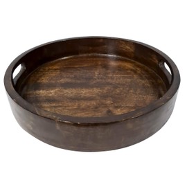 Wooden Rustic Serving Tray Platter with Handle Hand-Carved Rustic Round Centerpiece Display Kitchen Accessory Decor