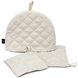 Kuai Tea Cozy Pot Mat, Set of 3, Tea Cozy Teapot Cover, Antique Scandinavian Style, Stylish, Solid, Quilting, 10.6 x 8.7 inches (27 x 22 cm) (Beige)