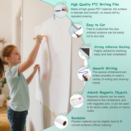 Magnetic Dry Erase Whiteboard Paper,94" x 47" Magnetic White Board Film,Repeatable Writing for Home,School,Office