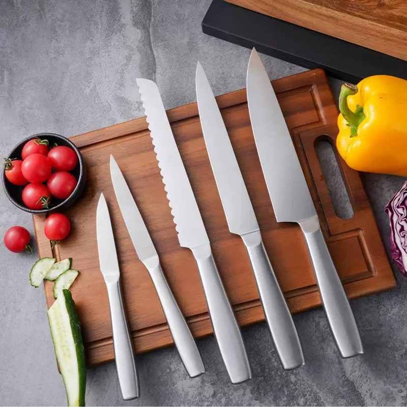 Silver Knife Set with Double Sided Wooden Magnetic Block,6-Piece Stainless